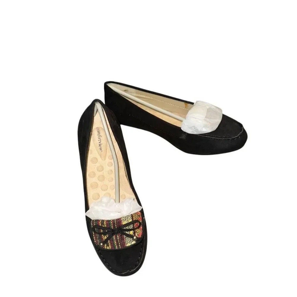Comfortview Womens 9WW Slip On Loafers Flats Black Tapestry‎ Non Slip Soles New